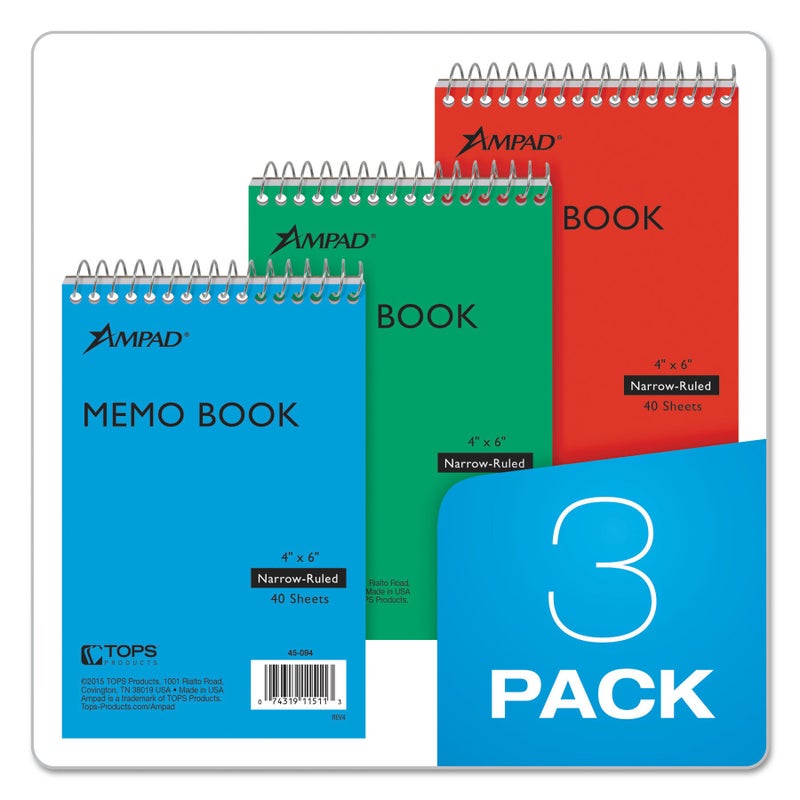 Ampad Efficiency Pocket Notebook, Recycled, 4 X 6 Inches, Single Wire, Top Open, Assorted Covers,3 Notebooks per Pack, Red/Blue/Green (45-094) - Image 5